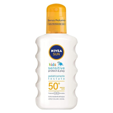 Nivea SUN Kids Sensitive Protect & Play Sunscreen Spray SPF 50+ (200ml) - Broad Spectrum Sunscreen for Children's Sensitive Skin