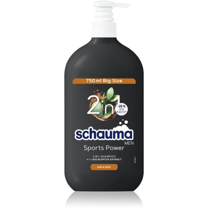 Schwarzkopf Schauma Men 2 in 1 Sports Power Shower Gel & Shampoo, 750ml Body, Face & Hair Wash for Men