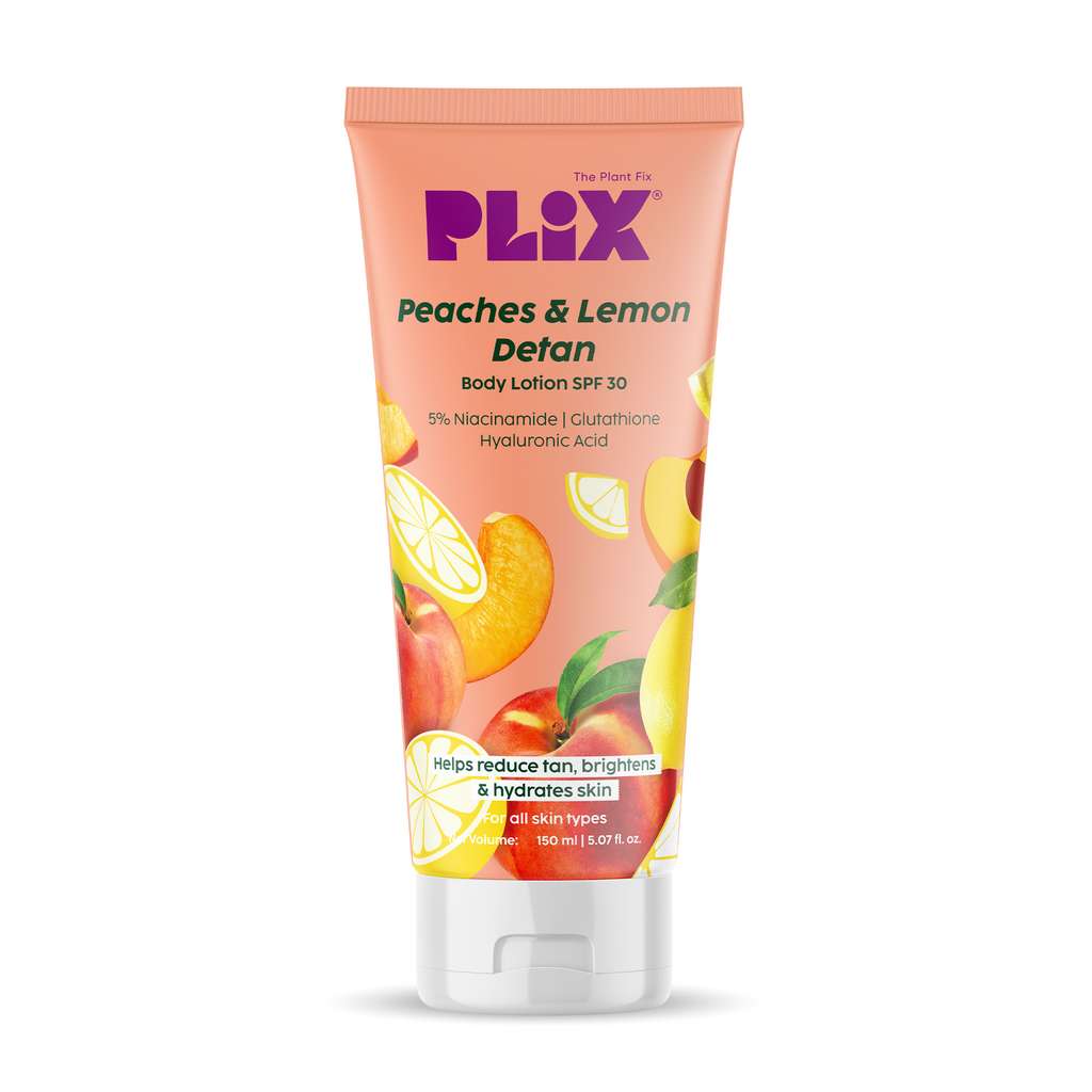 Plix Peaches & Lemon Detan Body Lotion with SPF 30 | Brightens & Moisturizes for Softer Skin, 150ml Buy at Indicrest