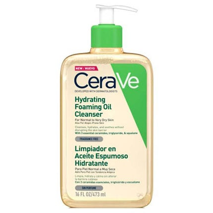 CeraVe Hydrating Foaming Oil Cleanser, 473ml – Moisturizing Face & Body Cleanser for Normal to Very Dry Skin