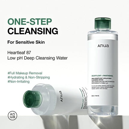 Anua Heartleaf Low pH Deep Cleansing Water with Micellar Water, Panthenol & Squalane | Gentle Makeup Remover