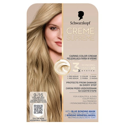 Schwarzkopf Creme Supreme Hair Color Shade 9-16 Cool Ash Light Blonde Permanent Hair Colour Kit