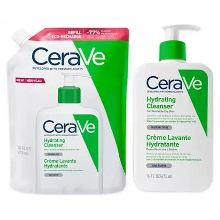 CeraVe Moisturizing Cleansing Cream, 473ml + Eco Refill, 473ml | Hydrating Facial & Body Cleanser