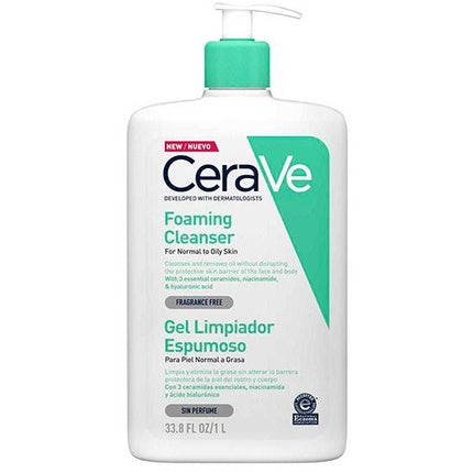 CeraVe Foaming Cleanser for Normal to Oily Skin, 1000ml Foaming Face & Body Cleansing Gel with Ceramides and Niacinamide