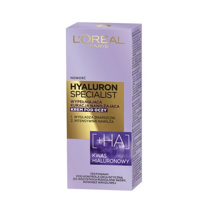 L'Oréal Paris Hyaluron Specialist Eye Cream Moisturizing Filling Treatment, 15ml Hydrating Eye Cream with Hyaluronic Acid