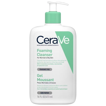 CeraVe Foaming Cleanser for Normal to Oily Skin, 473ml – Daily Foaming Face & Body Cleanser with Ceramides & Niacinamide