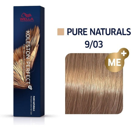 Wella Professionals Koleston Perfect Me+ Pure Naturals 9/03 Light Blonde Natural Gold Permanent Hair Colour Cream, 60ml