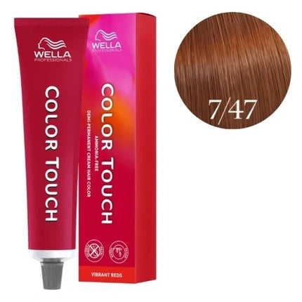 Wella Color Touch Vibrant Reds 7/47 Medium Blonde Red Brown Demi-Permanent Hair Color, 60ml