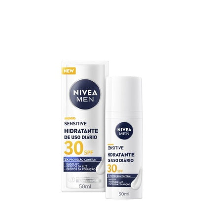 Nivea Men Sensitive Moisturizer SPF 30 Face Cream, 50ml - Hydrating Daily Moisturiser with Sun Protection for Sensitive Skin
