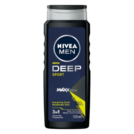 Nivea Men Deep Sport Shower Gel, 500ml Refreshing Body, Face & Hair Wash