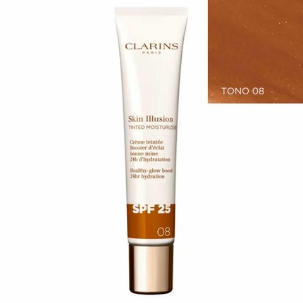 Clarins Skin Illusion Tinted Moisturizer SPF 25 Shade 08, 40ml | Hydrating Lightweight Tinted Moisturizer with Sun Protection