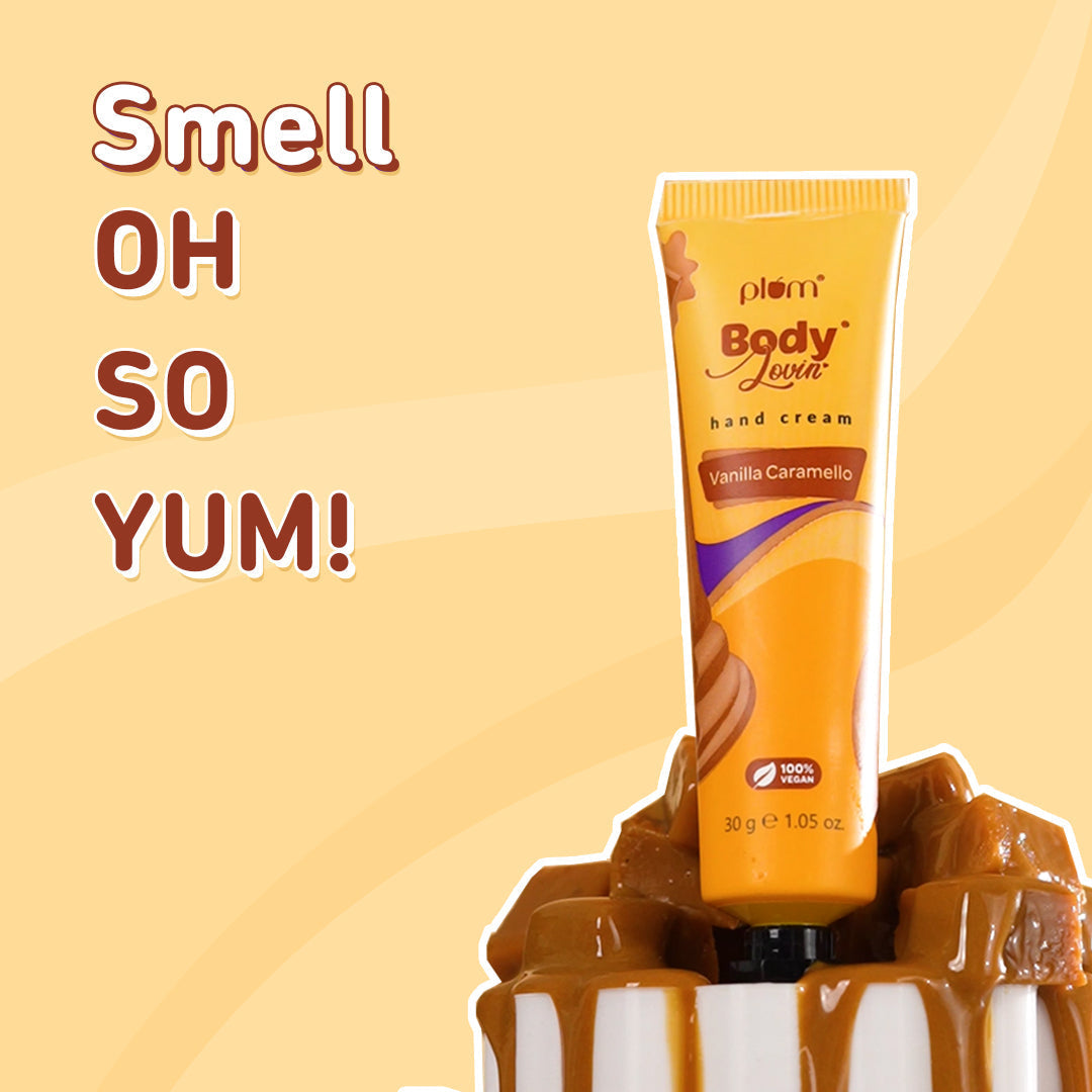 Plum Vanilla Caramello Hand Cream by Plum Body Lovin' | Ultra Moisturizing With Shea Butter | Warm Vanilla & Delicious Caramel Fragrance | Non-Greasy & Lightweight, 30g Buy at Indicrest Image 3