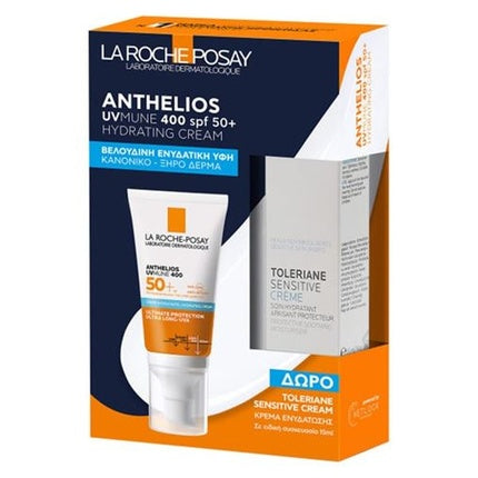La Roche-Posay Anthelios UVMune 400 Hydrating Cream SPF50+ (50ml) & Toleriane Sensitive Cream, 15ml Skincare Gift Set