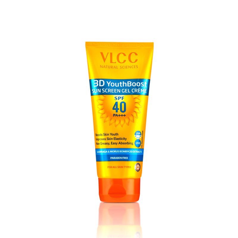 VLCC 3D YouthBoost Sun Screen Gel Creme SPF 40 on a white background Buy at Indicrest