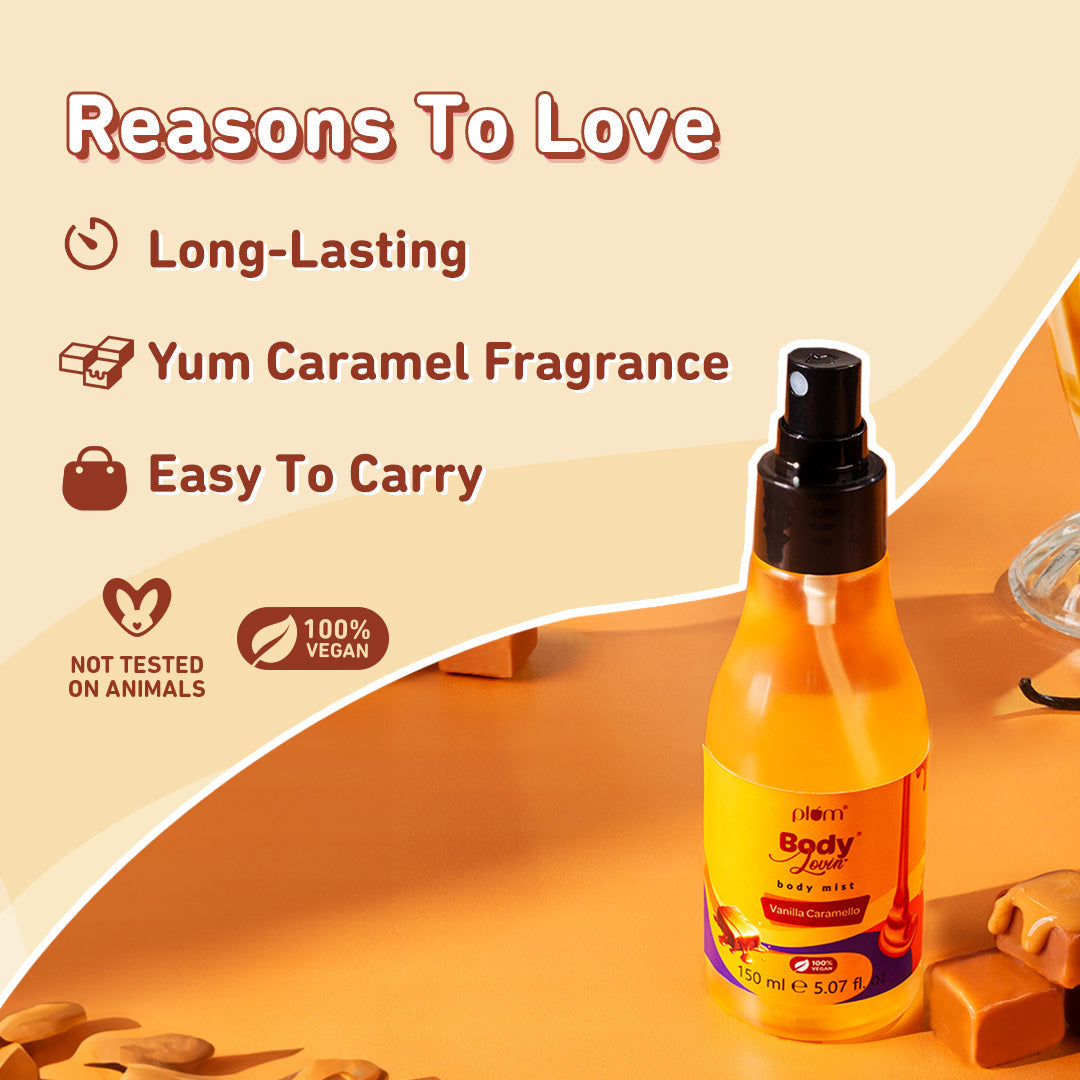 Plum Vanilla Caramello Body Mist by Plum BodyLovin' | Long Lasting |Travel-Friendly | Delicious Warm Vanilla & Caramel Fragrance | Perfume Body Spray, 150ml Buy at Indicrest Image 5