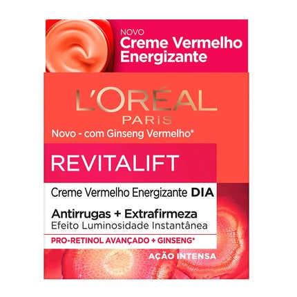 L'Oréal Paris Revitalift Energising Red Day Cream with Ginseng Extract, 50ml – Daily Anti-Age Moisturiser for Radiant-Looking Skin