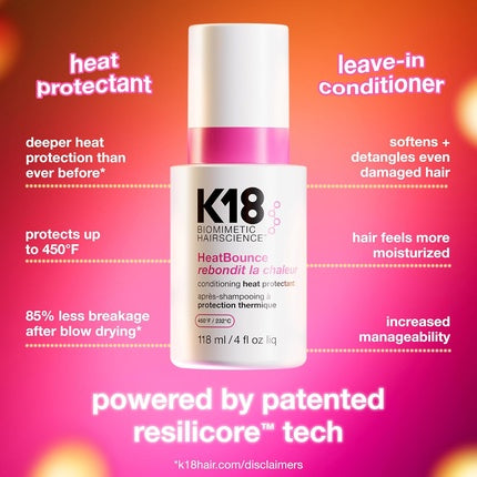 K18 HeatBounce Conditioning Heat Protectant 8 Oz | Heat Protection & Conditioning Hair Spray