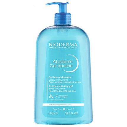 Bioderma Atoderm Gentle Shower Gel Nourishing Shower Gel for Dry Skin, 1000ml - Soap-Free Daily Face & Body Cleanser