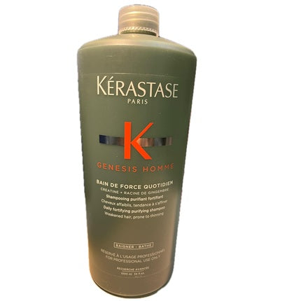 Kerastase Genesis Homme Bain de Force Quotidien Shampoo, 1000ml | Professional Strengthening Shampoo for Men