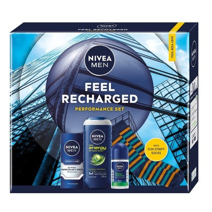Nivea Men Feel Recharged Performance Set Face Cream, 75ml, 3 In 1 Shower Gel, 250ml & Antiperspirant Roll-On, 50ml