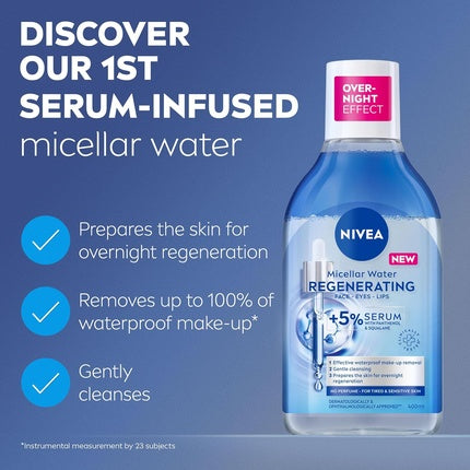 Nivea Regenerating Serum Infused Micellar Water, 400ml with Amino Acids, 5% Panthenol & Squalane Gentle Waterproof Makeup Remover