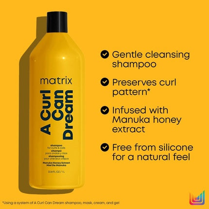 Matrix A Curl Can Dream Cleansing Shampoo with Manuka Honey Extract 1L | Sulfate-Free Shampoo for Curly & Coily Hair