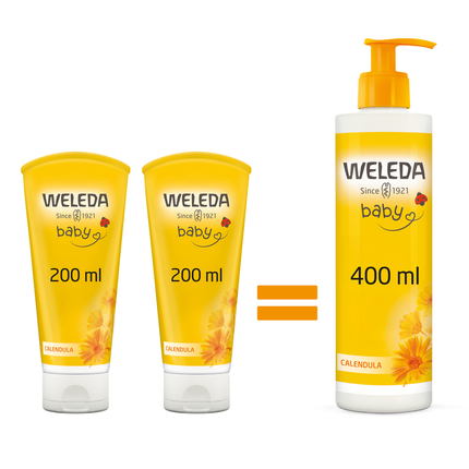 Weleda Calendula Shampoo & Shower Cream, 400ml - Gentle 2-in-1 Hair & Body Cleanser for Babies and Sensitive Skin