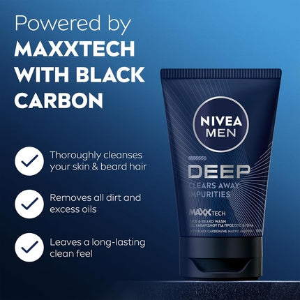 Nivea Men Deep Black Charcoal Face Wash Dark Wood, 75ml | Men's Purifying Face Wash