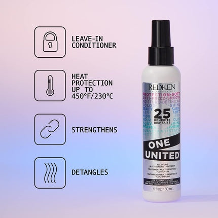 Redken One United All-In-One Multi-Benefit Leave-In Treatment Spray, 400ml | Professional Leave-In Conditioner for All Hair Types