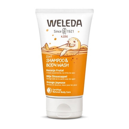 Weleda Kids 2-in-1 Shower Gel & Shampoo Happy Orange, 150ml | Gentle Hair & Body Wash for Children