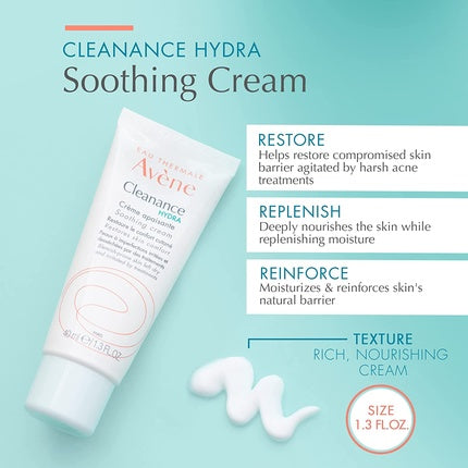 Avène Cleanance Hydra Soothing Cream, 40ml Moisturising Face Cream for Dry & Blemish-Prone Skin