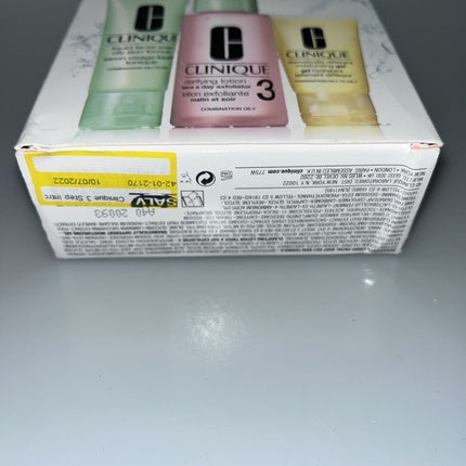 Clinique 3-Step Skincare System Travel Size Set Type 2 for Combination to Oily Skin - Cleanse, Exfoliate & Hydrate Kit