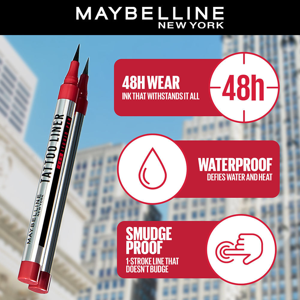 Maybelline New York High Impact Tattoo Pen Liner, Lasts Up To 48H - Black, Water & Smudge-proof, 1g Buy at Indicrest Image 3