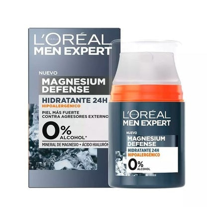 L'Oréal Paris Men Expert Magnesium Defense 24H Hydrating Face Cream Hypoallergenic, 50ml Pump | Daily Men's Moisturizer