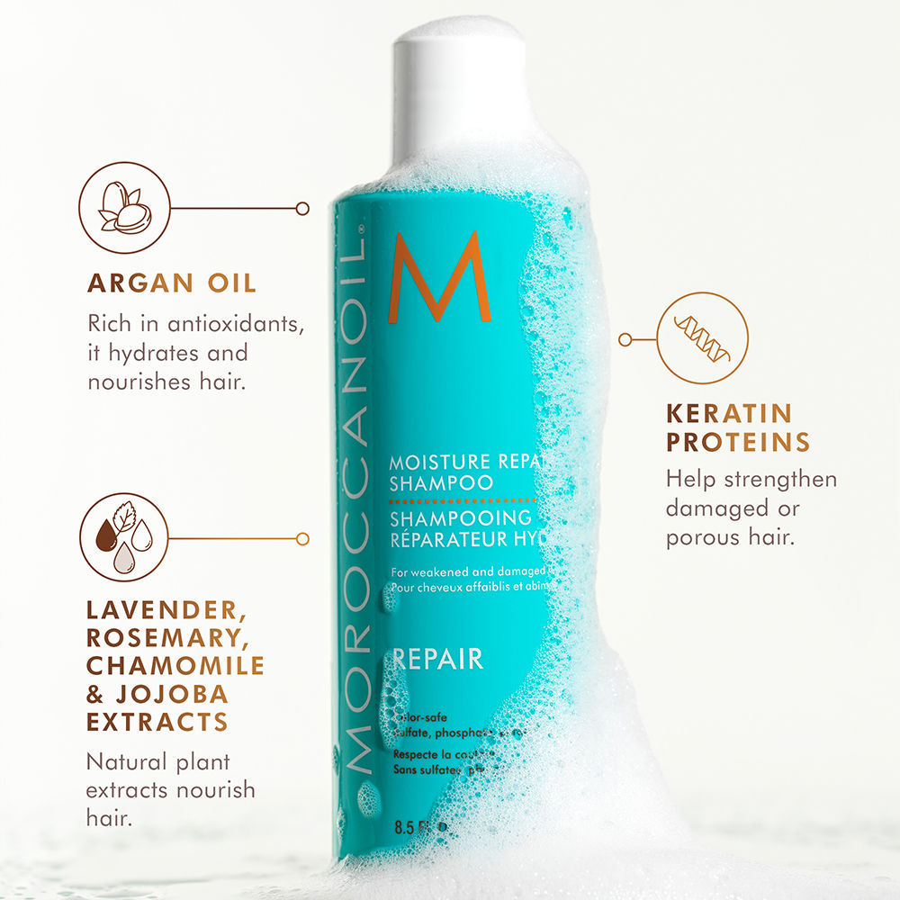 Moroccanoil Moisture Repair Shampoo with Argan Oil, Keratin, Fatty Acids for Revives Damaged Hair, 250ml
