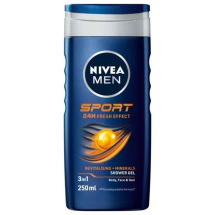 Nivea Men Sport Shower Gel, 250ml 3-in-1 Body, Face & Hair Wash