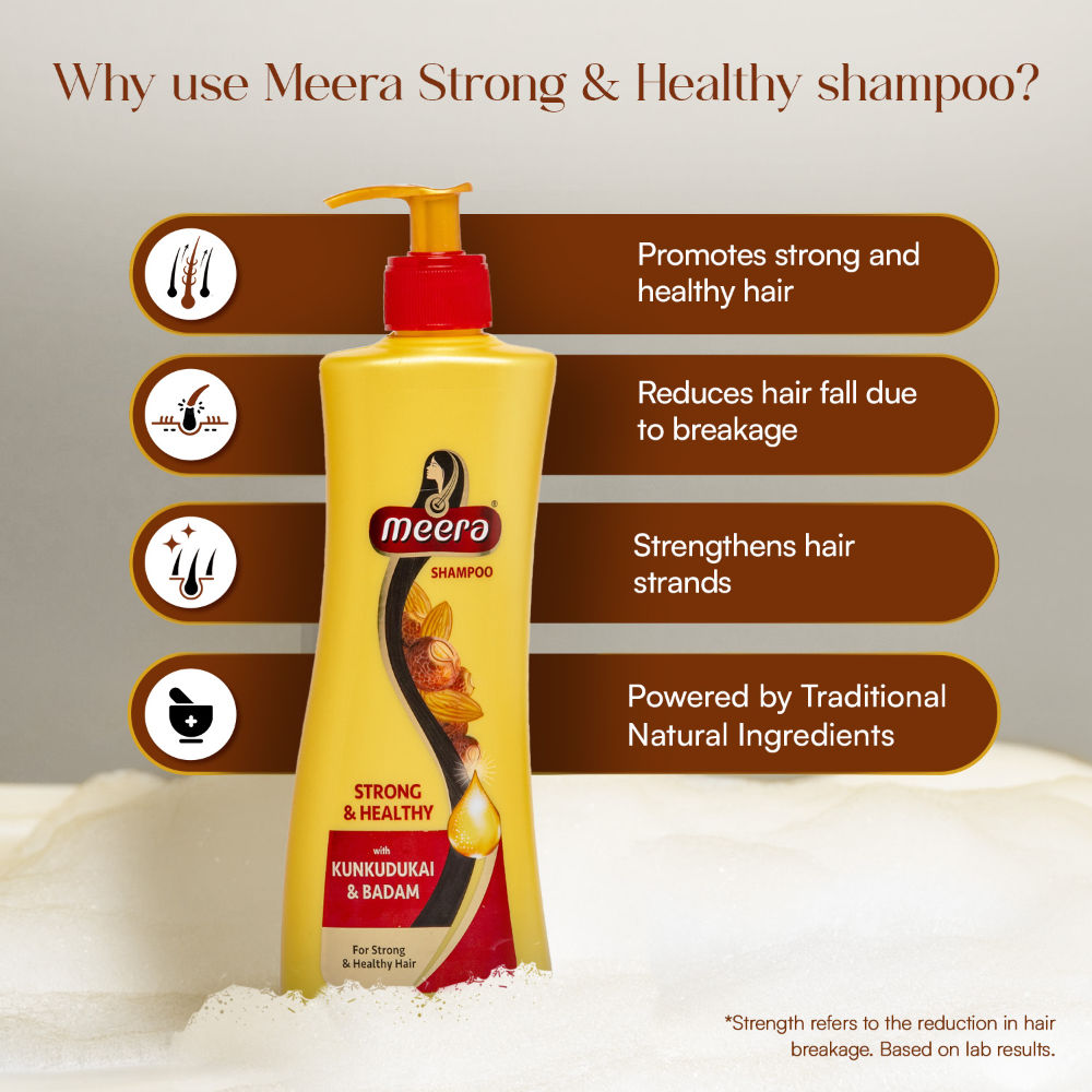 Meera Strong and Healthy Shampoo, With Goodness Of Kunkudukai and Badam, 340ml Buy at Indicrest Image 4