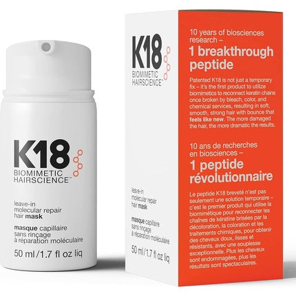K18 Leave-In Molecular Repair Hair Mask, 50ml - Professional Leave-In Hair Treatment for Damaged Hair