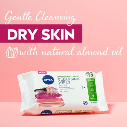 Nivea 3 in 1 Caring Cleansing Wipes for Dry Skin Plant-Based Biodegradable Facial Wipes