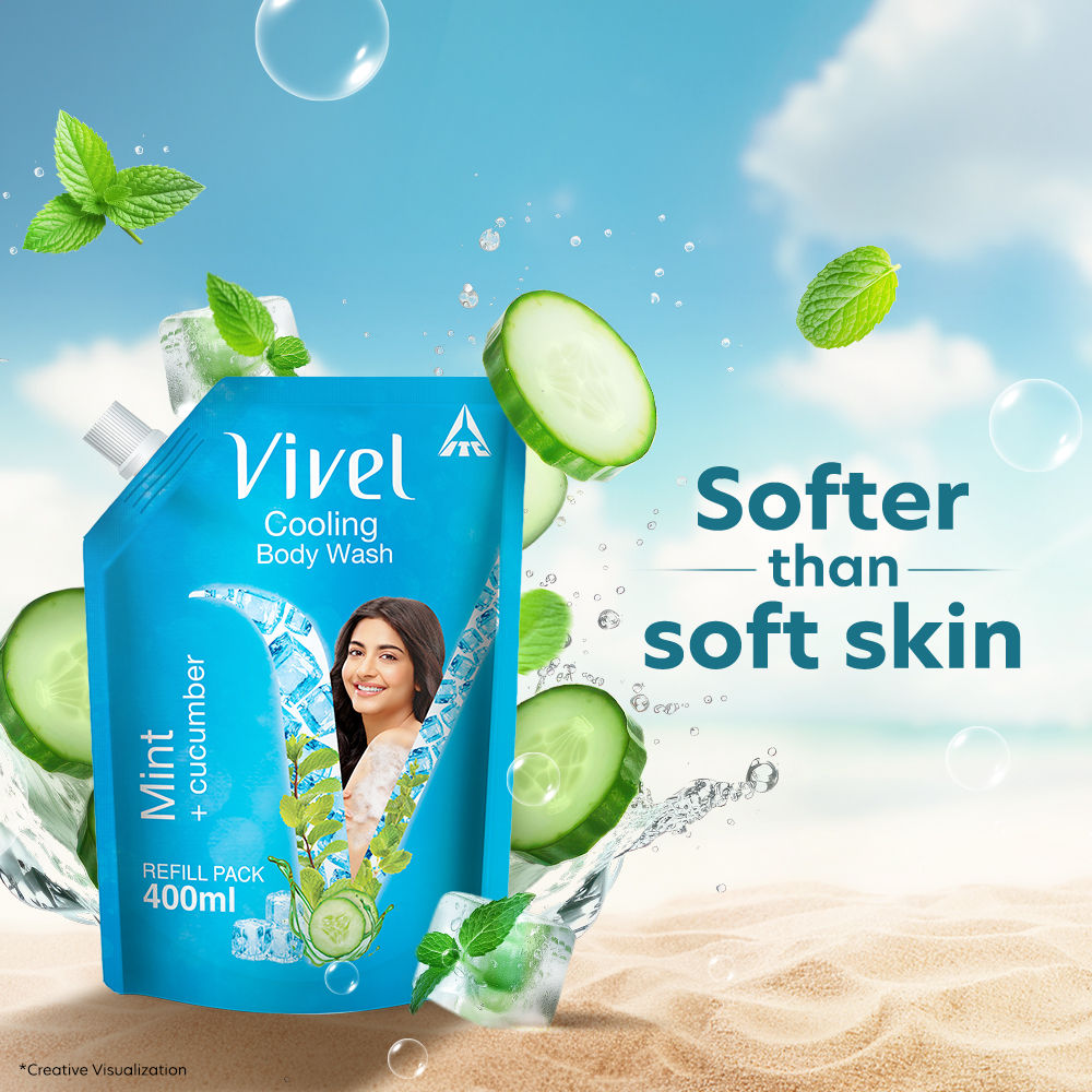 Vivel Cooling Body Wash Mint & Cucumber Moisturizing Shower Gel Supersaver Refill Pouch, 400ml Buy at Indicrest Image 3