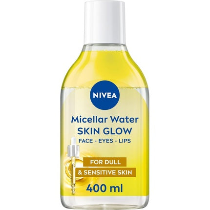 Nivea Skin Glow Serum Infused Micellar Water, 400ml Revitalising Cleansing Water with Amino Acids, 5% Vitamin C & Vitamin E Waterproof Makeup Remover