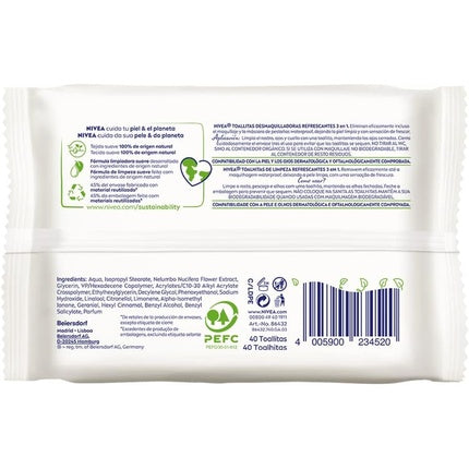 Nivea 3-in-1 Refreshing Cleansing Wipes 40 Sheets | Makeup Remover & Facial Cleansing Wipes