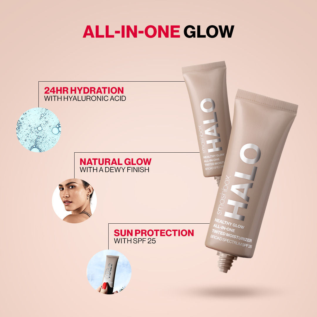 Smashbox Halo Healthy Glow All-In-One Tinted Moisturizer Foundation With SPF 25, Skin Tint - Light Neutral, 40ml