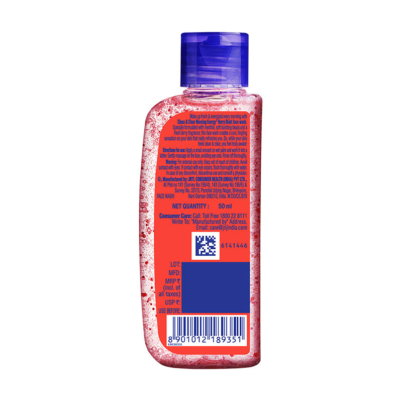 Clean & Clear Morning Energy Berry Blast Face Wash - Gentle Cleanser with Menthol for Oily Skin, 50ml Buy at Indicrest Image 8