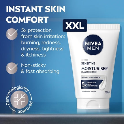 Nivea MEN Sensitive Facial Moisturiser XXL, 100ml | 24H Hydration for Sensitive Skin