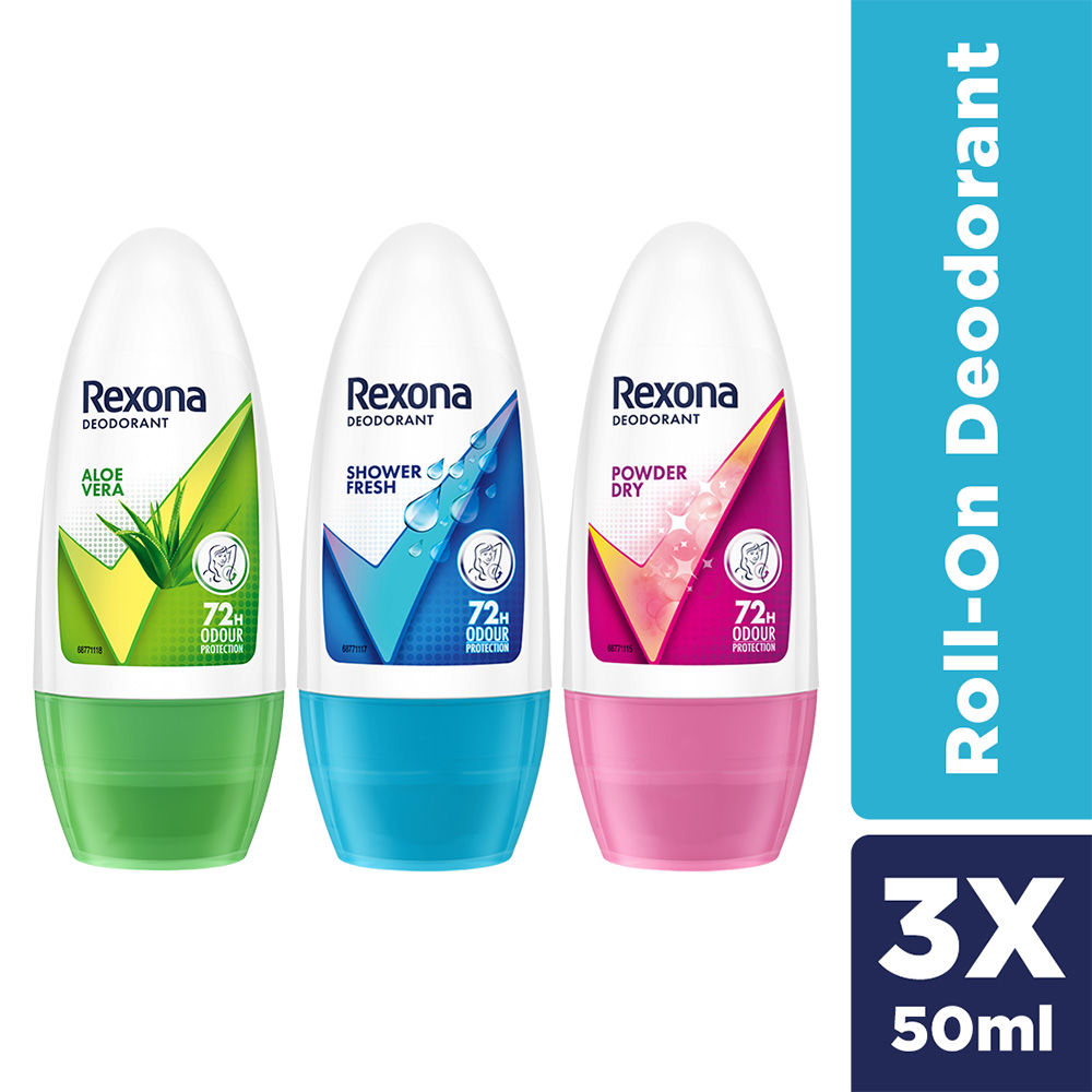 Rexona Aloe Vera, Shower Fresh & Powder Dry Underarm Roll On (Pack Of 3), 3 pieces Buy at Indicrest Image 2