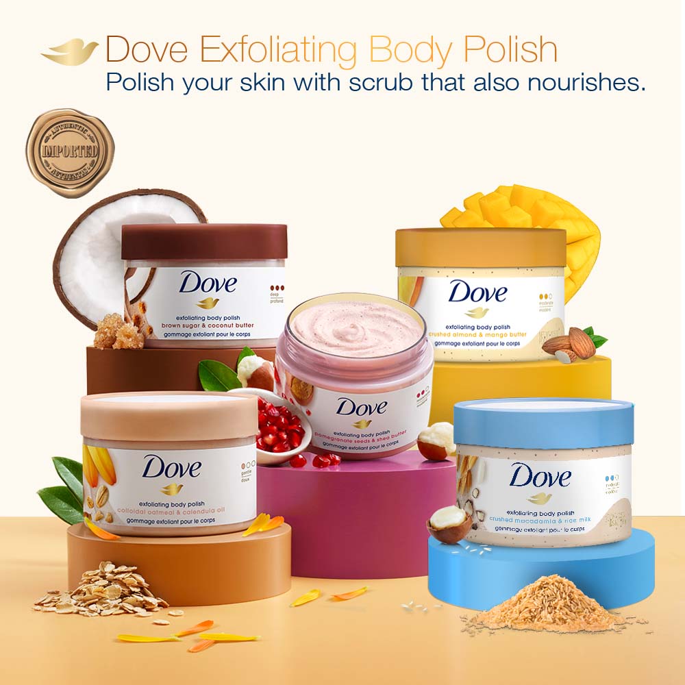 Dove Exfoliating Body Polish Scrub - Crushed Almond And Mango Butter, 298g Buy at Indicrest Image 8