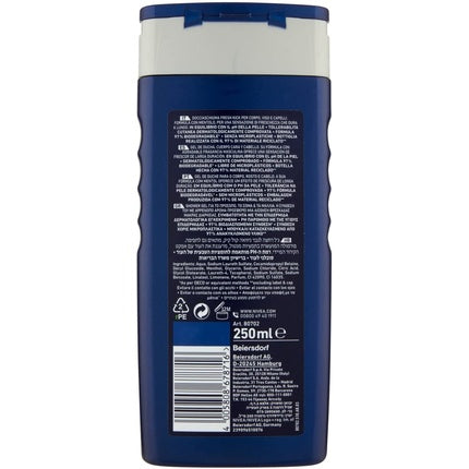 Nivea Men Fresh Kick Refreshing + Menthol Shower Gel 3-in-1 for Body, Face & Hair, 250ml