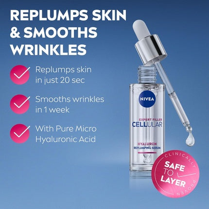 Nivea Cellular Expert Filler Hyaluronic Acid Replumping Serum, 30ml Hydrating Anti-Age Face Serum