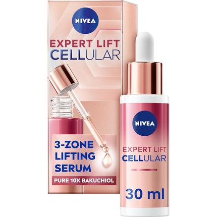 Nivea Cellular Expert Lift 3-Zone Lifting Serum, 30ml Face Serum with Pure 10x Bakuchiol for Firm-Looking Skin